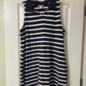 Charter club Cotton Sleeveless Midi Dress, Navy, white and red striped.  Size XL